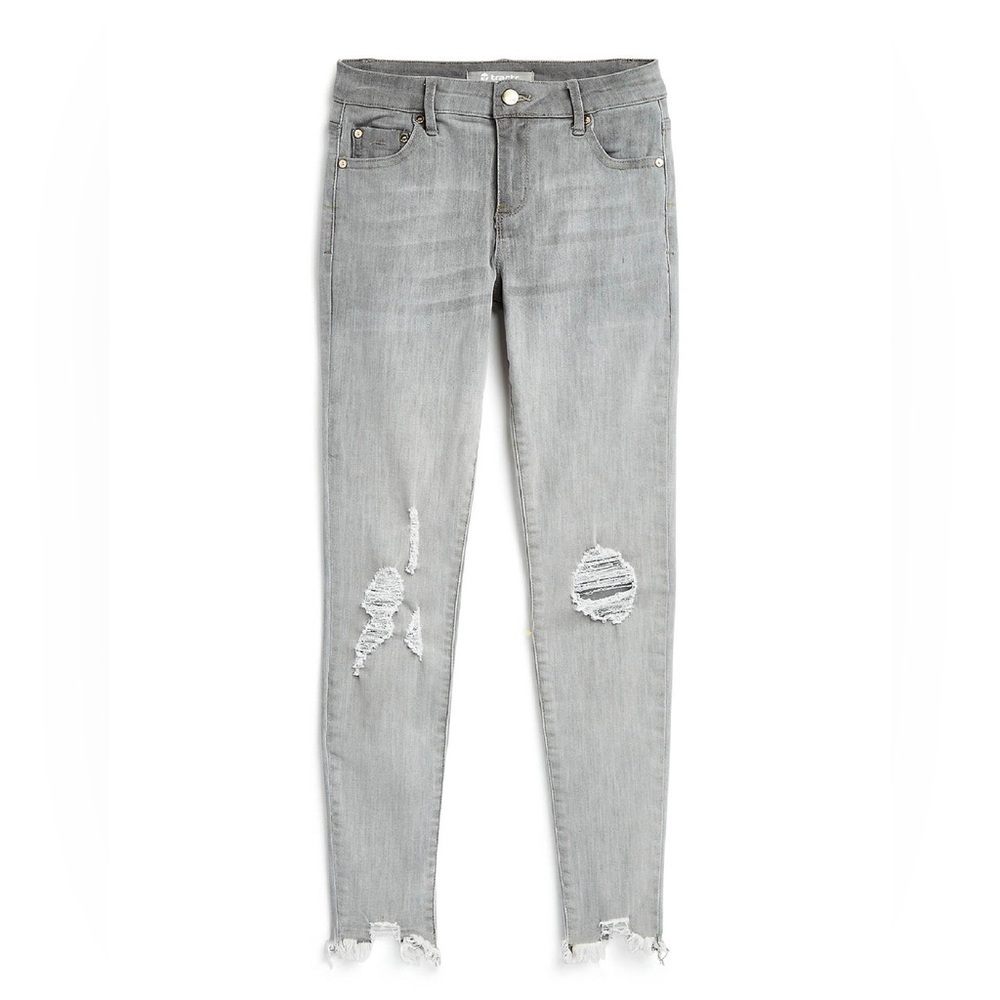TRACTR BLU Mid Rise Diane Destructed Knee & Hem Skinny White Zip Fly Jeans 26